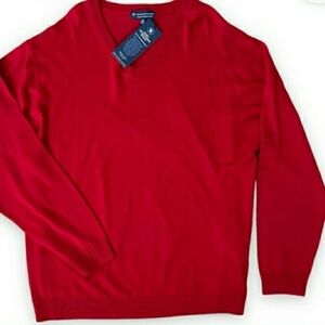 Red Big Tall 2XT Knit Marino Wool Academia Pullover V-Neck Sweater New